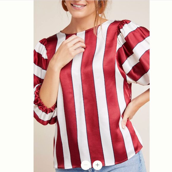 New Anthropologie Maeve Maria Red and White Boxy Blouse Size US 4 - Picture 4 of 9